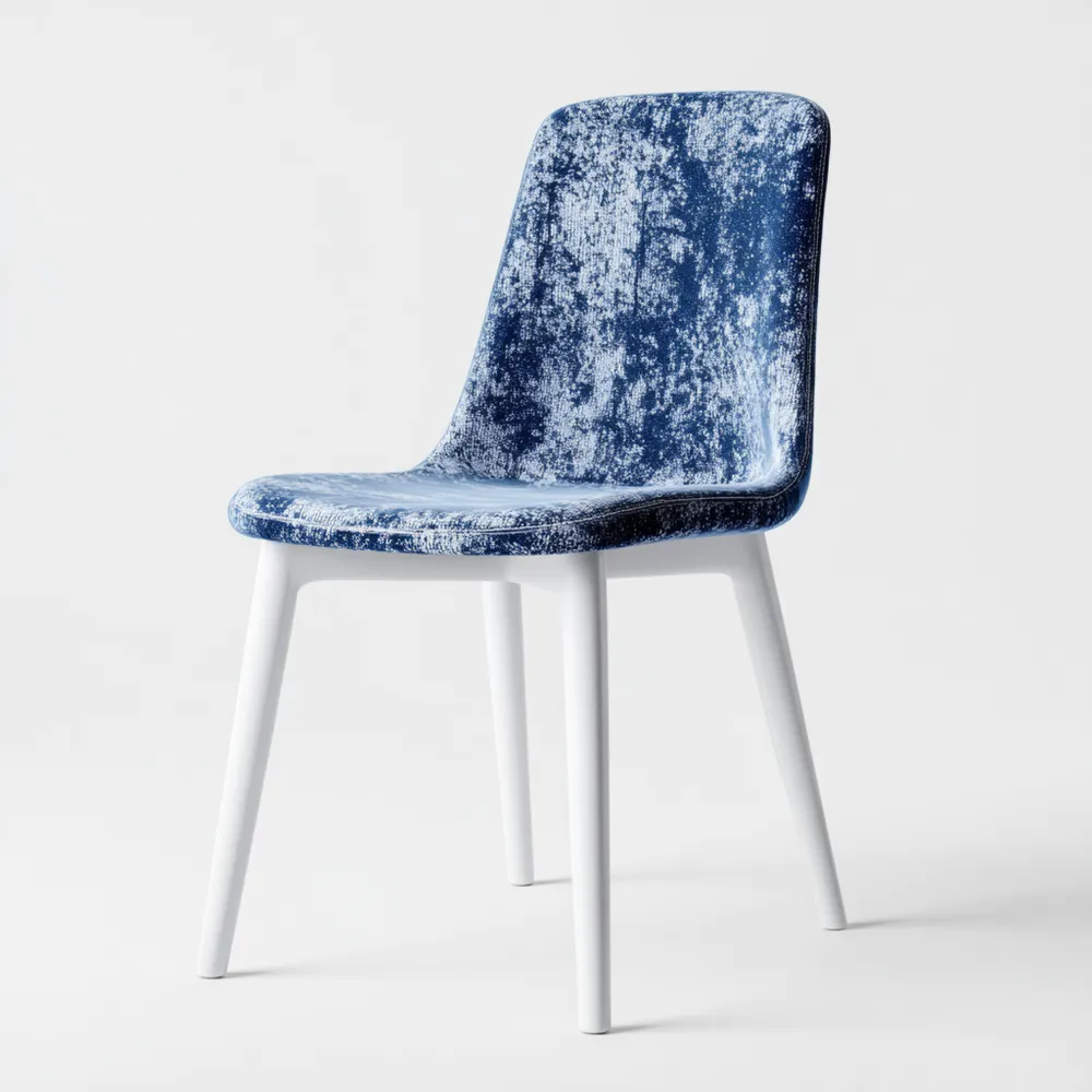 Chaise de salle à manger Tissu Velours 45x55x85 cm - Bleu et Blanc - Design Contemporain