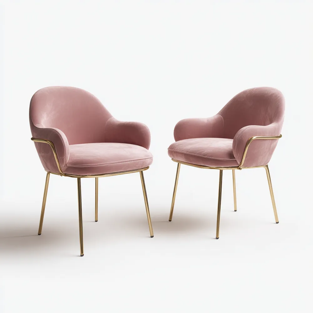 Chaise de salle à manger en Velours 60x60x85 cm – Rose – Design Contemporain