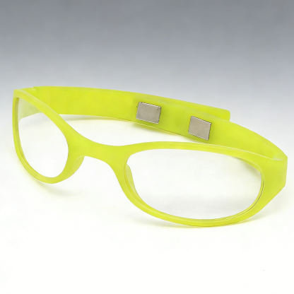 Portable wrist mounted magnetic folding reading glasses