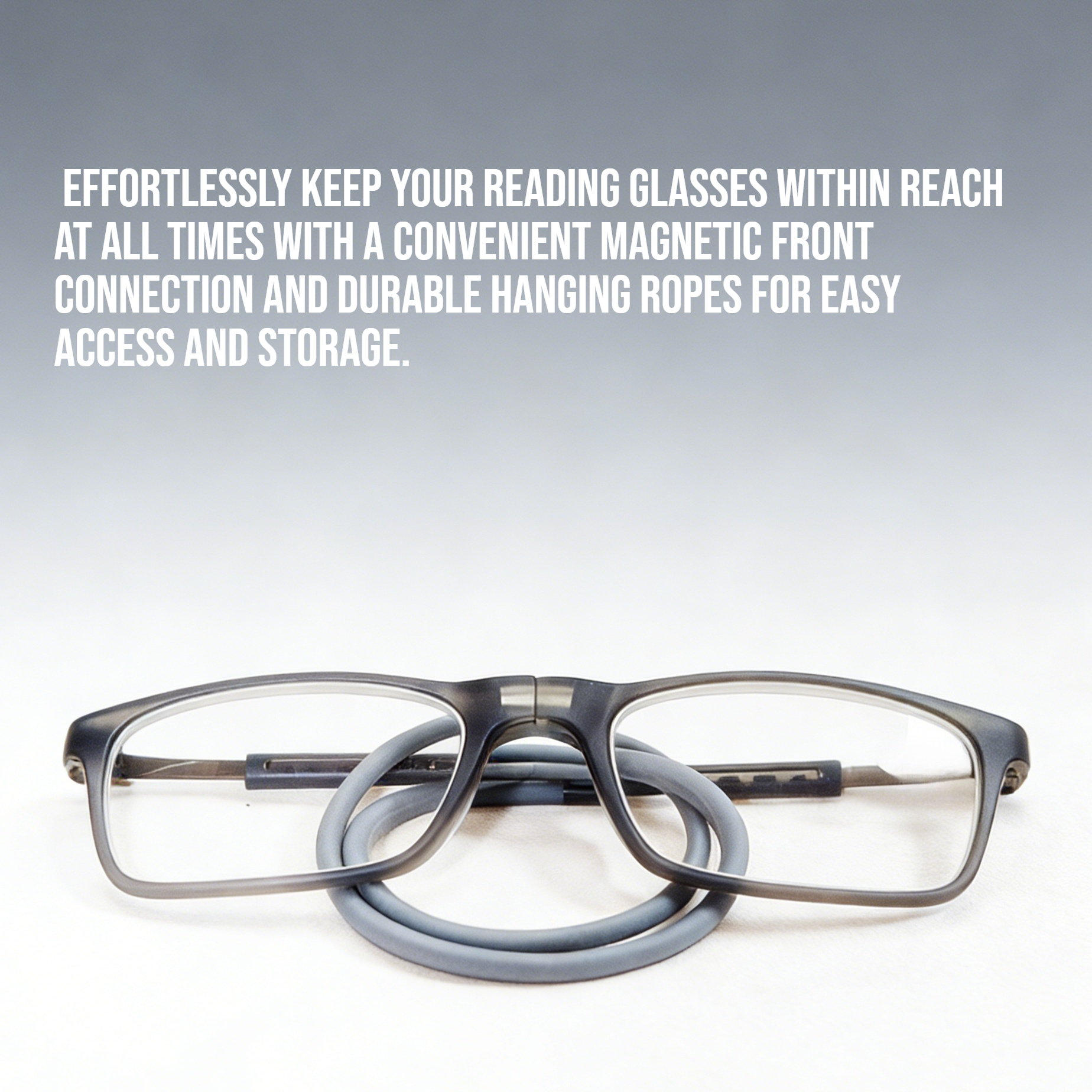 Portable magnetic reading glasses with hanging ropes