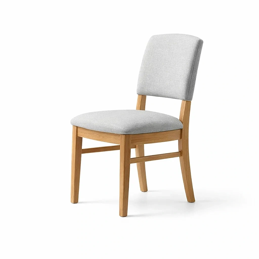 Sedia da pranzo in legno massello con rivestimento in tessuto grigio-COZYSOFACRAFTS