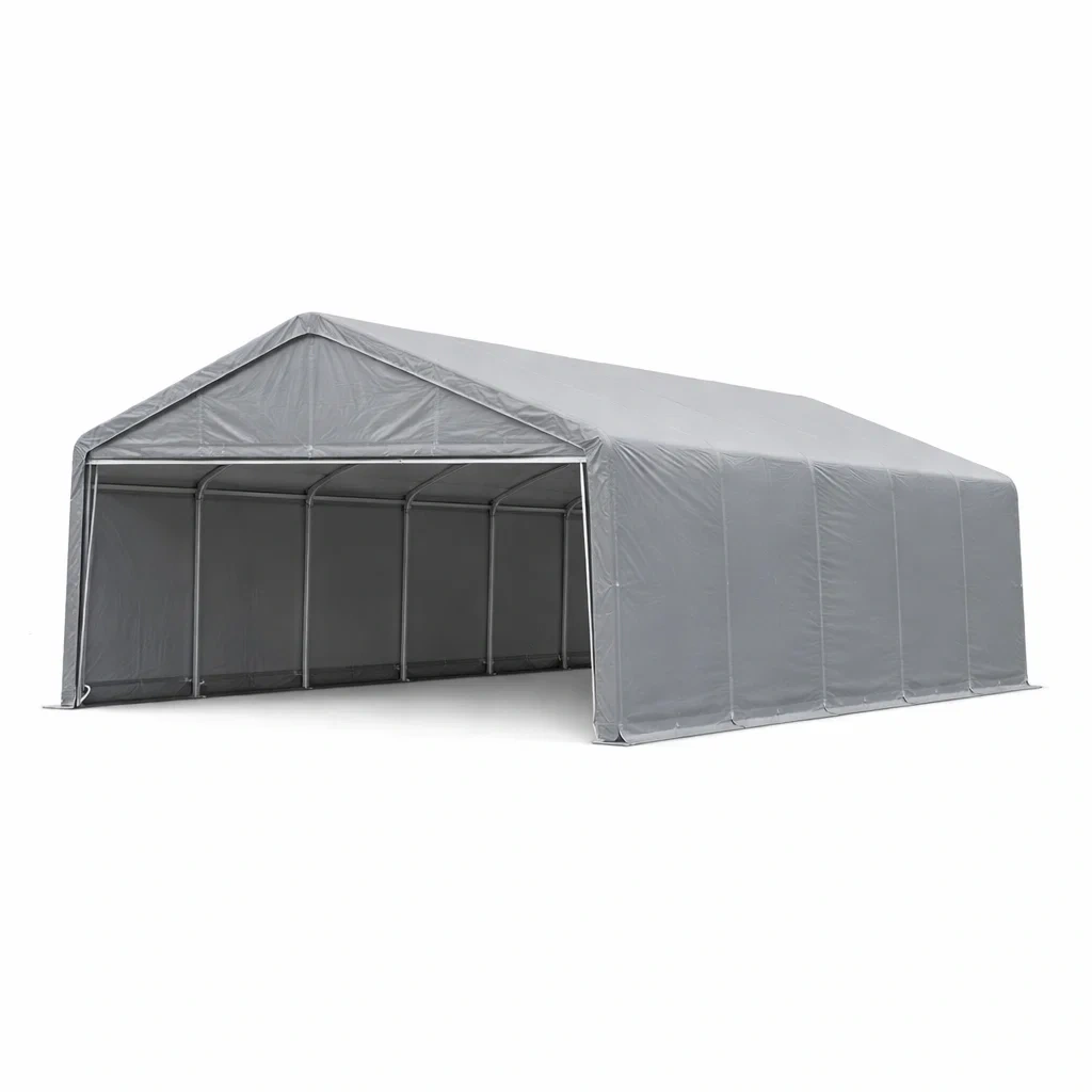 Tettoia per auto portatile in acciaio e pvc grigio 600x300x280 cm-COZYSOFACRAFTS