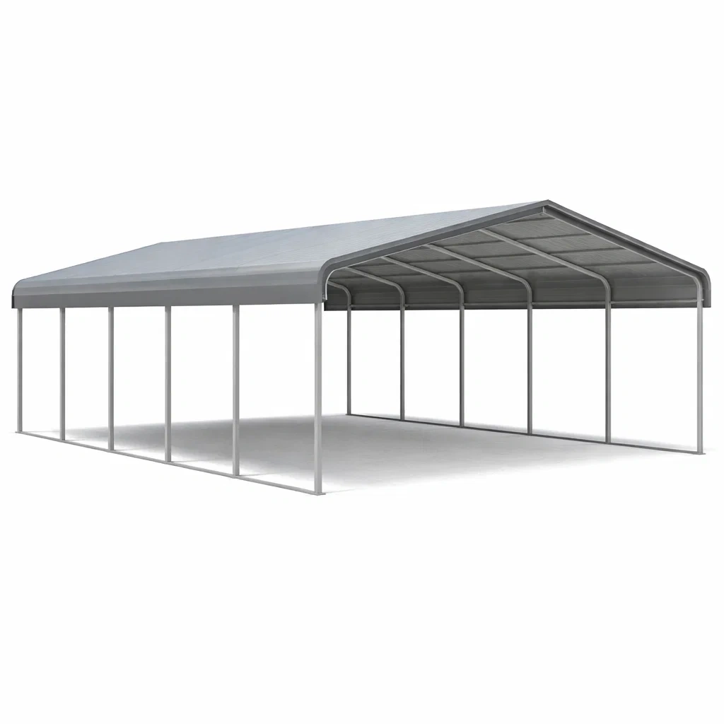 Tettoia per parcheggio auto in acciaio rivestito polietilene grigio 900x600x360 cm-COZYSOFACRAFTS