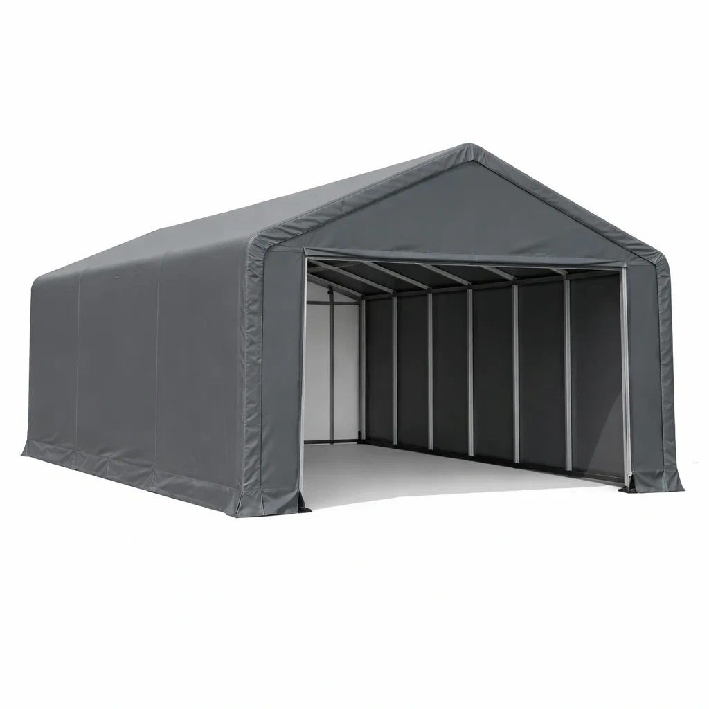 Tettoia per garage in acciaio e polietilene grigia 600x300x250 cm-COZYSOFACRAFTS