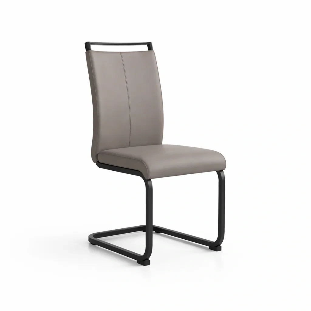 Sedia da pranzo in metallo con rivestimento in pelle sintetica grigia-COZYSOFACRAFTS