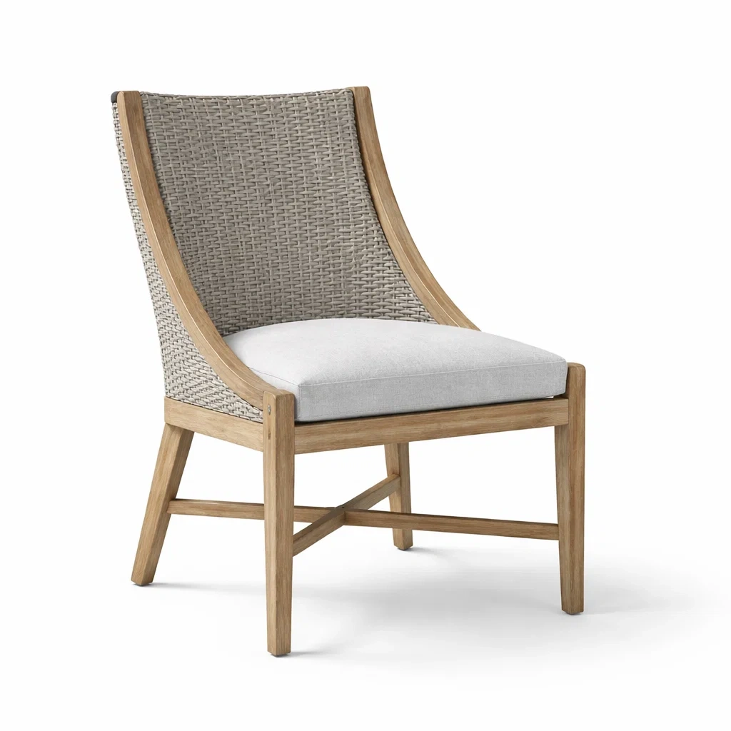 Sedia da pranzo in legno con schienale in rattan e seduta grigia-COZYSOFACRAFTS