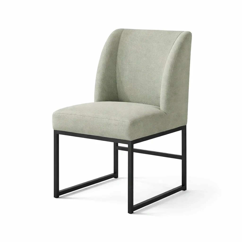 Sedia da pranzo in tessuto verde con struttura in metallo-COZYSOFACRAFTS