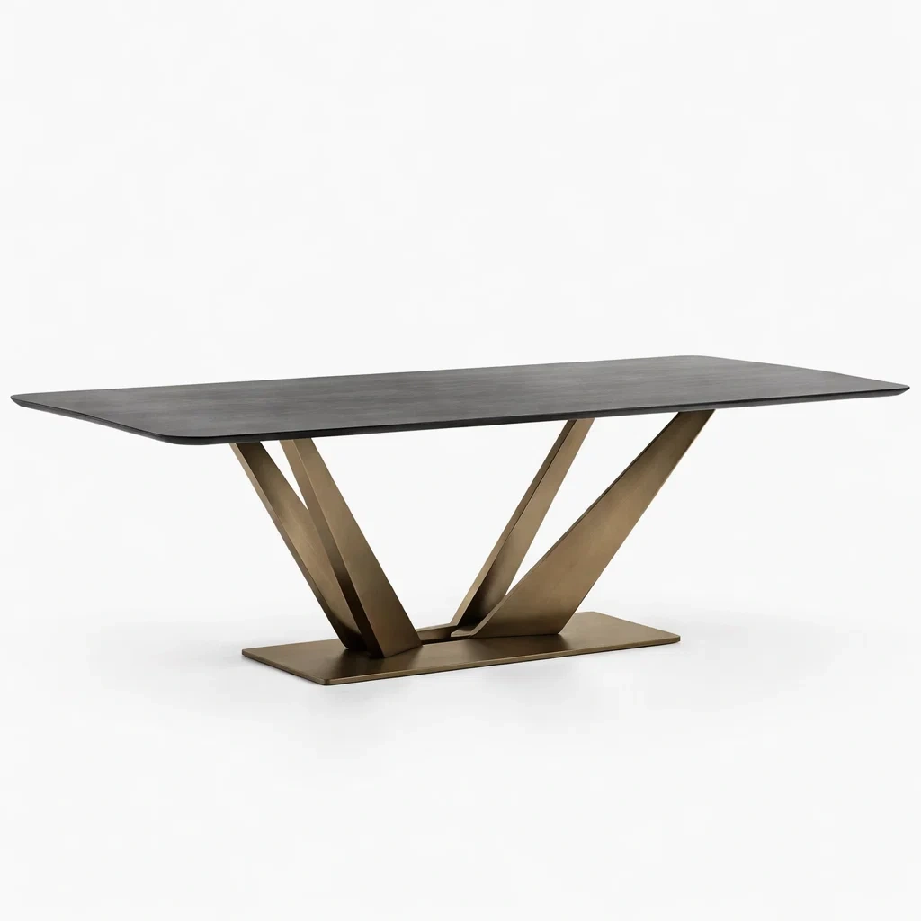 Tavolo da pranzo rettangolare in legno e metallo nero e ottone 200x90x75 cm-COZYSOFACRAFTS