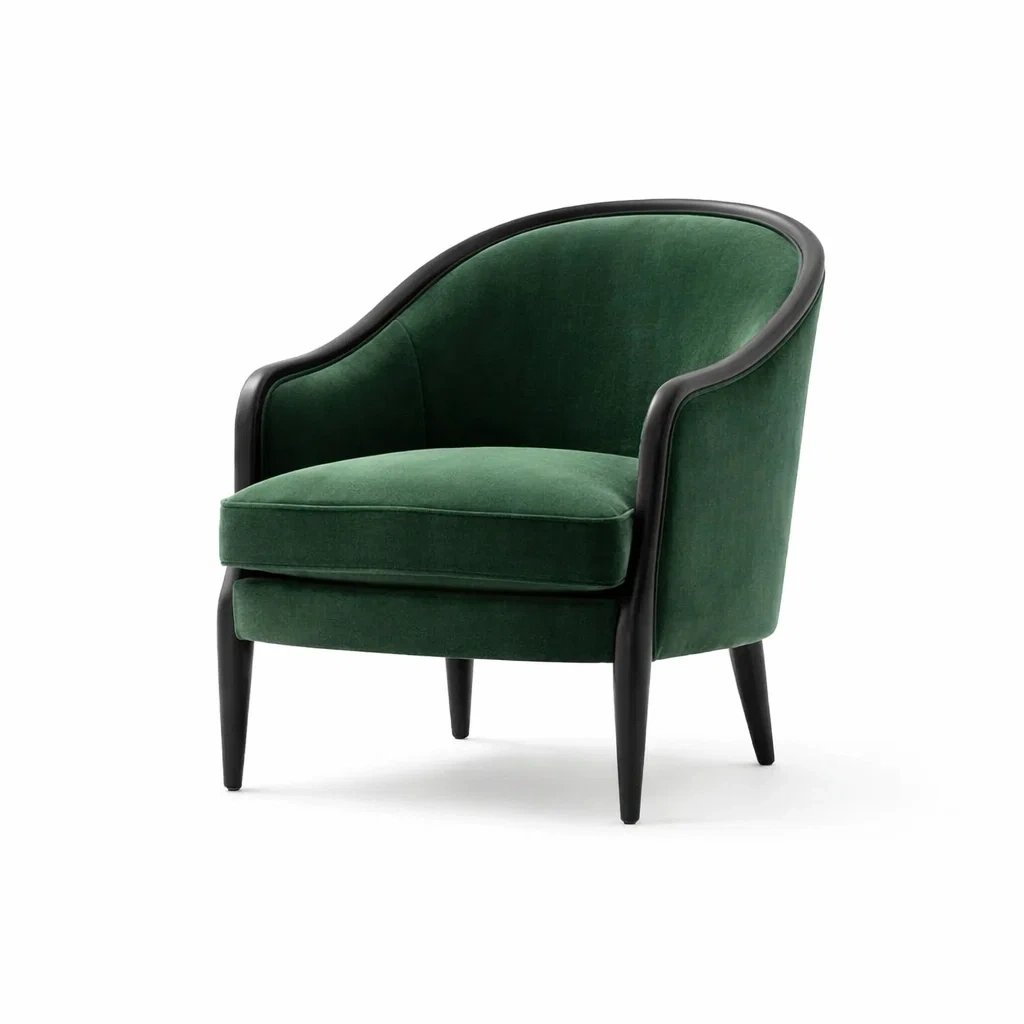 Poltrona in velluto verde con struttura in legno di faggio-COZYSOFACRAFTS