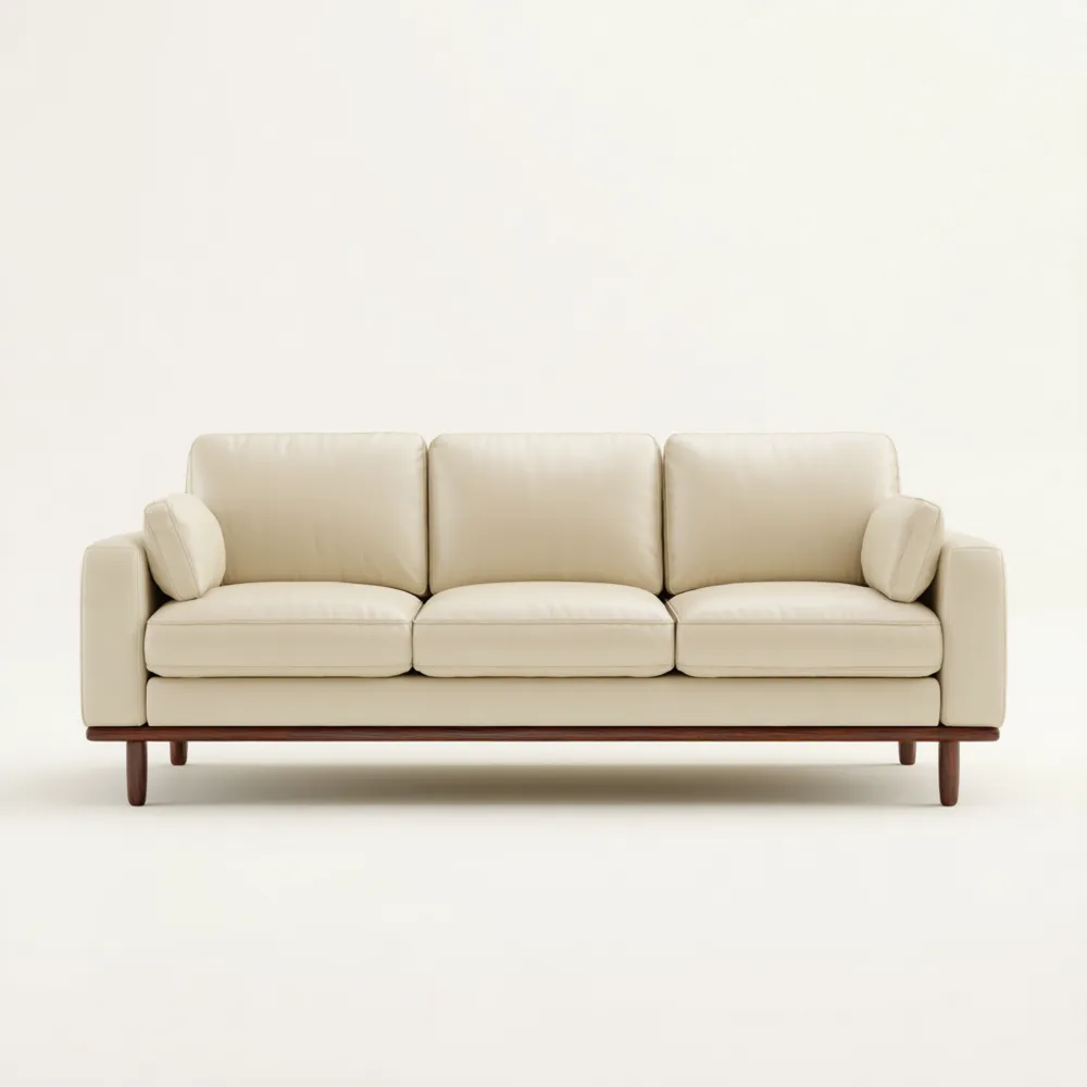 Divano a tre posti in pelle 195x80x85 cm - Bianco crema - Design moderno