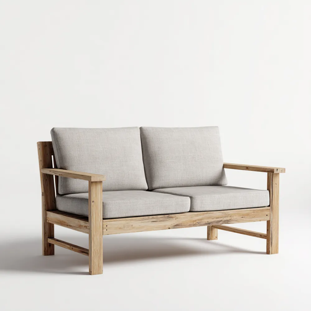 Divano due posti in legno e tessuto 140x80x75 cm - Beige