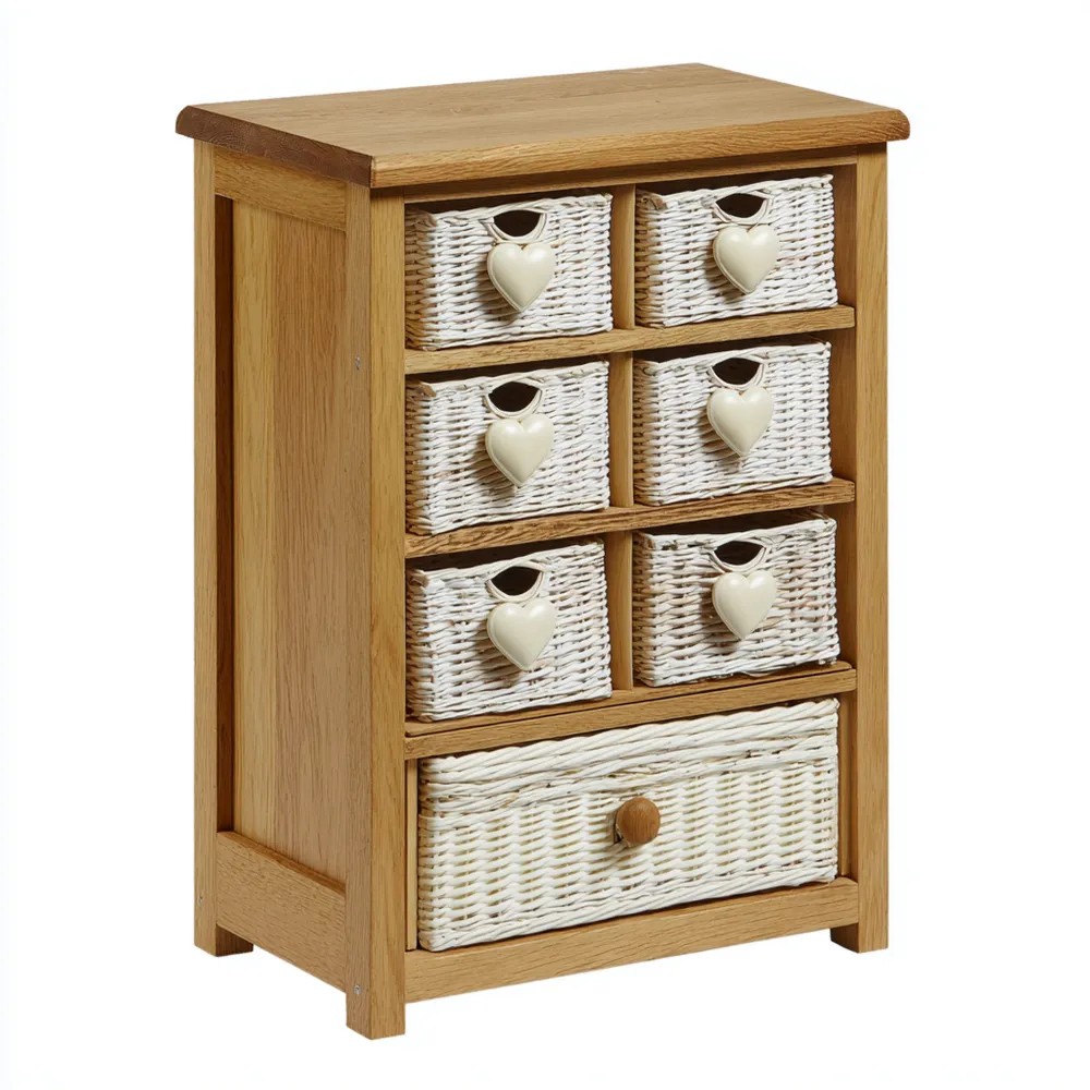 Cassettiera in Legno con Cassetti in Vimini - 60x30x80 cm - Design Rustico