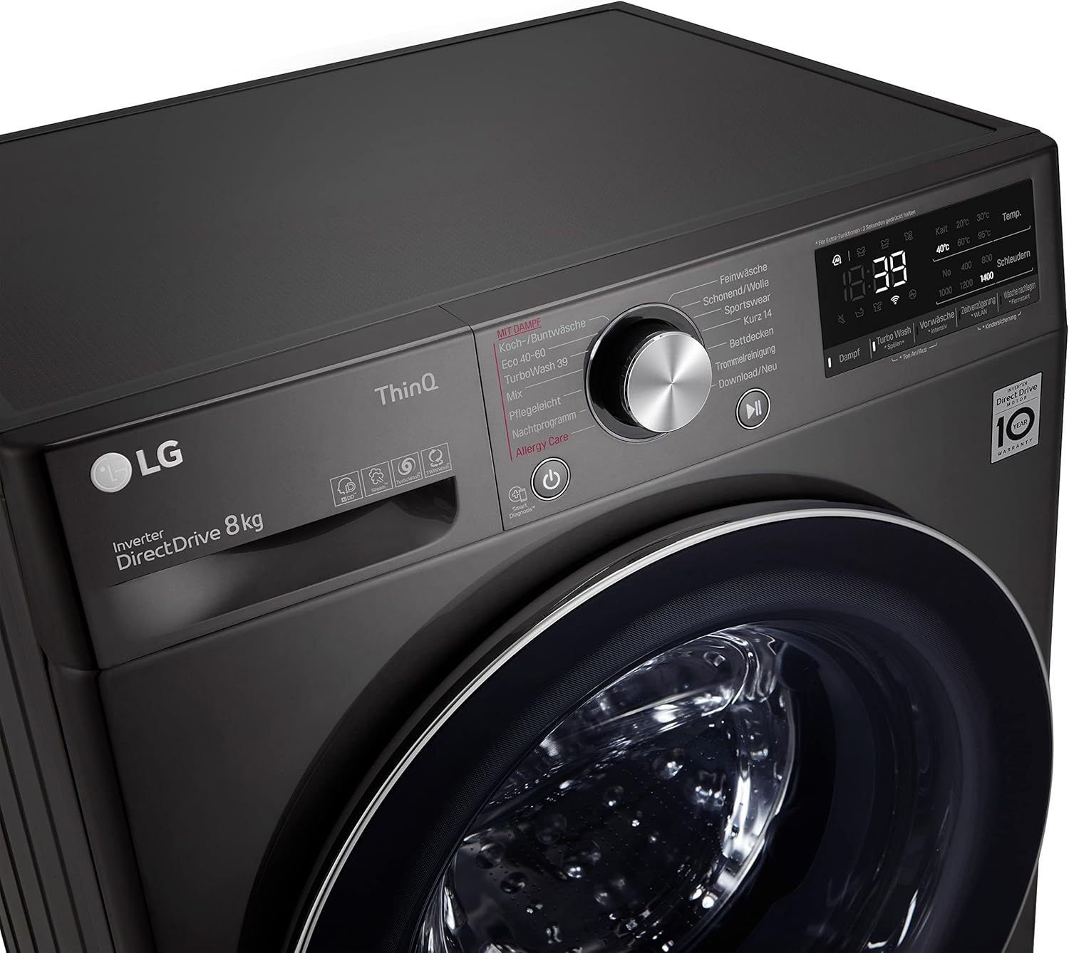 LG F4WV7080, Klasse A, Frontlader-Waschmaschine 8 kg, 1400 U/Min, AI Direct Drive, Wi-Fi, Tiefenreinigung mit Dampf, Große Kapazität, TRIPLE A, Außentür aus Sicherheitsglas, 62 x 60 x 85 cm ꟷ Weiß