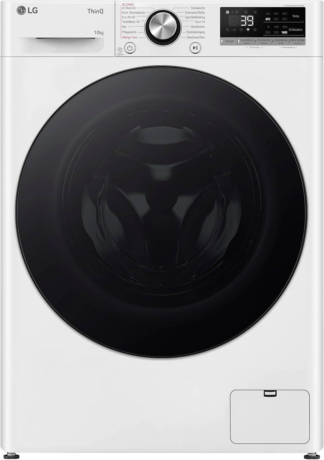 LG F4WV7080, Klasse A, Frontlader-Waschmaschine 8 kg, 1400 U/Min, AI Direct Drive, Wi-Fi, Tiefenreinigung mit Dampf, Große Kapazität, TRIPLE A, Außentür aus Sicherheitsglas, 62 x 60 x 85 cm ꟷ Weiß