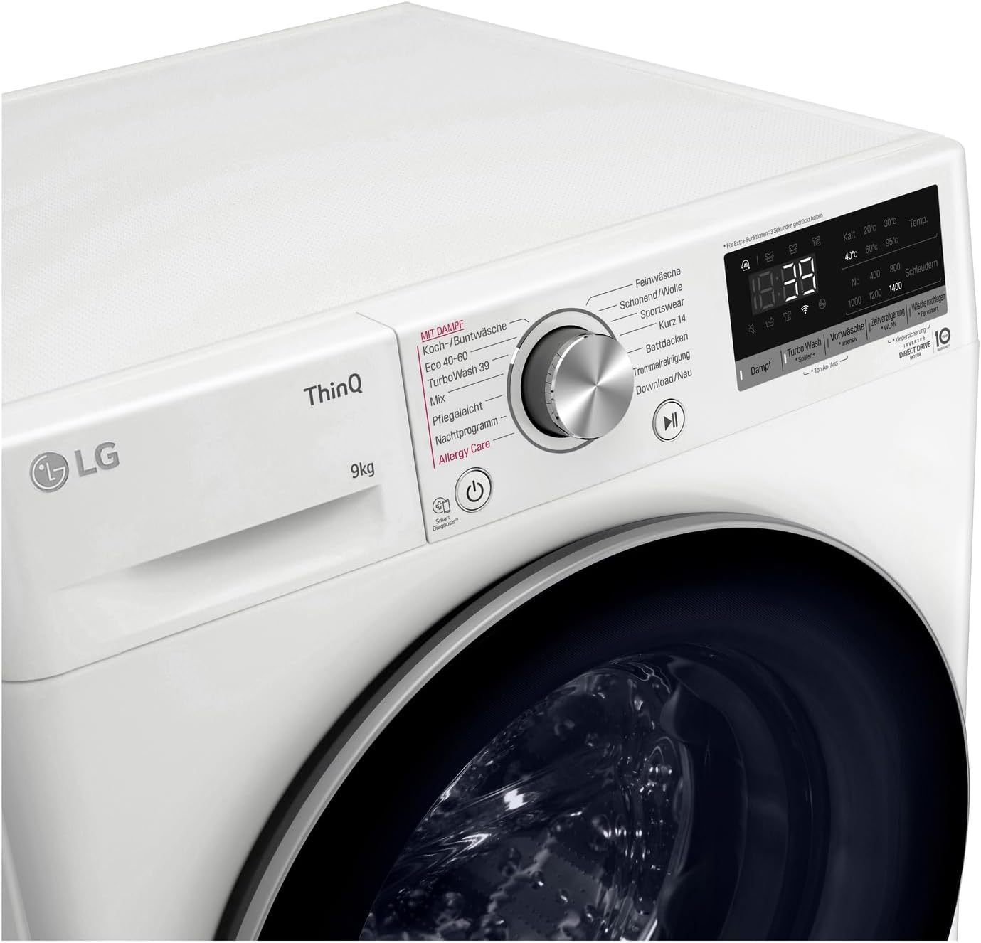 LG F4WV7080, Klasse A, Frontlader-Waschmaschine 8 kg, 1400 U/Min, AI Direct Drive, Wi-Fi, Tiefenreinigung mit Dampf, Große Kapazität, TRIPLE A, Außentür aus Sicherheitsglas, 62 x 60 x 85 cm ꟷ Weiß