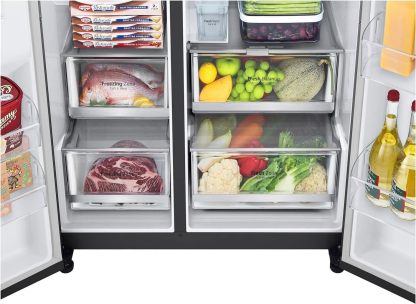 LG GSGV81PYLL Side by Side Kühlschrank, Klasse E, 635 L, Instaview, Kühlschrank mit Gefrierfach, Eis-, Crushed Ice- Wasserspender, Total NoFrost, Smart Inverter Kompressor, Wi-Fi