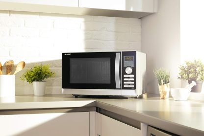 Sharp R843INW 4-in-1 Mikrowelle mit Heiluft, Grill und Konvektion/ 25 L/ 800 W/ 1000 W Infrarotgrill/ 2500 Konvection/ 10 Automatikprogramme/ Pizza-Programm/ Metalldrehteller (30 cm)/ silber