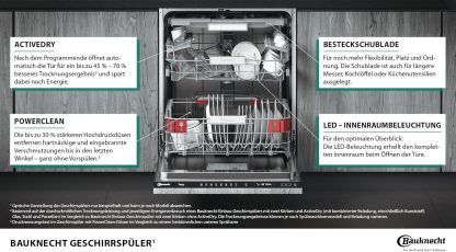 Bauknecht B7F HP43 XA Freistehender Geschirrspüler/ 60 CM/ 15 Maßgedecke/PowerClean Pro-Effektive Hochdruckdüsen/Natural Dry-Automatische Türoffnung-Bessere Trocknung/Maxi Space-Mehr Innenraum