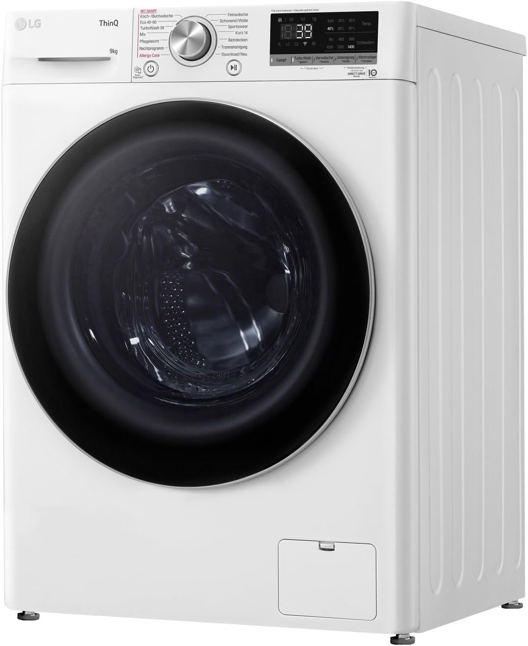 LG F4WV7080, Klasse A, Frontlader-Waschmaschine 8 kg, 1400 U/Min, AI Direct Drive, Wi-Fi, Tiefenreinigung mit Dampf, Große Kapazität, TRIPLE A, Außentür aus Sicherheitsglas, 62 x 60 x 85 cm ꟷ Weiß