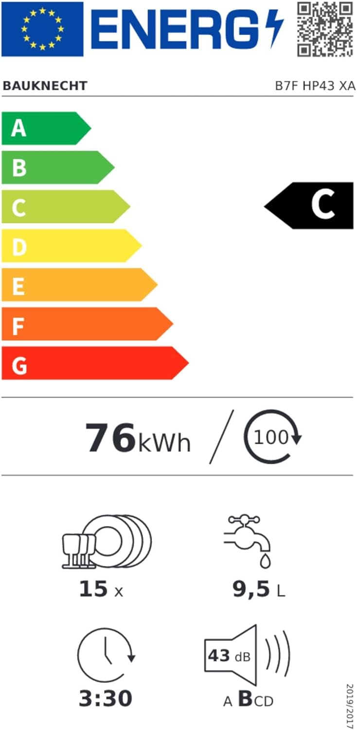 Bauknecht B7F HP43 XA Freistehender Geschirrspüler/ 60 CM/ 15 Maßgedecke/PowerClean Pro-Effektive Hochdruckdüsen/Natural Dry-Automatische Türoffnung-Bessere Trocknung/Maxi Space-Mehr Innenraum
