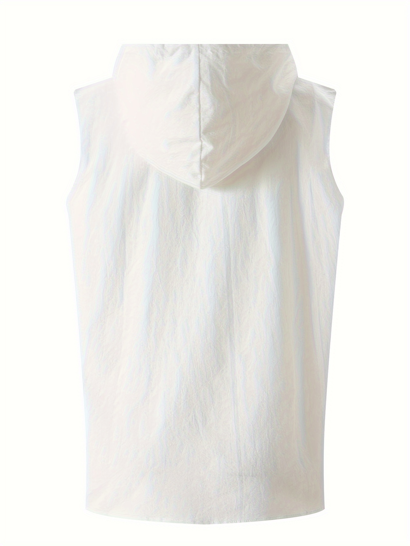 mens solid color cotton linen sleeveless hooded pullover shirt sporty style casual summer tank top details 29