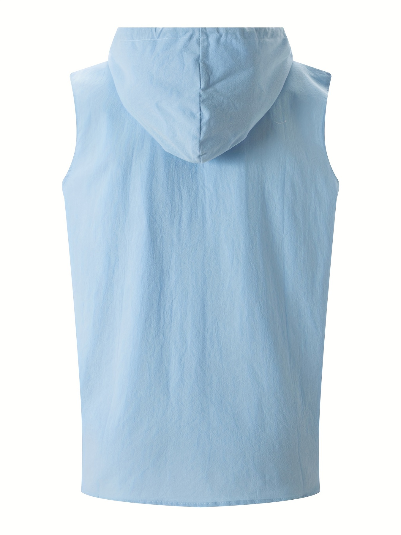 mens solid color cotton linen sleeveless hooded pullover shirt sporty style casual summer tank top details 4