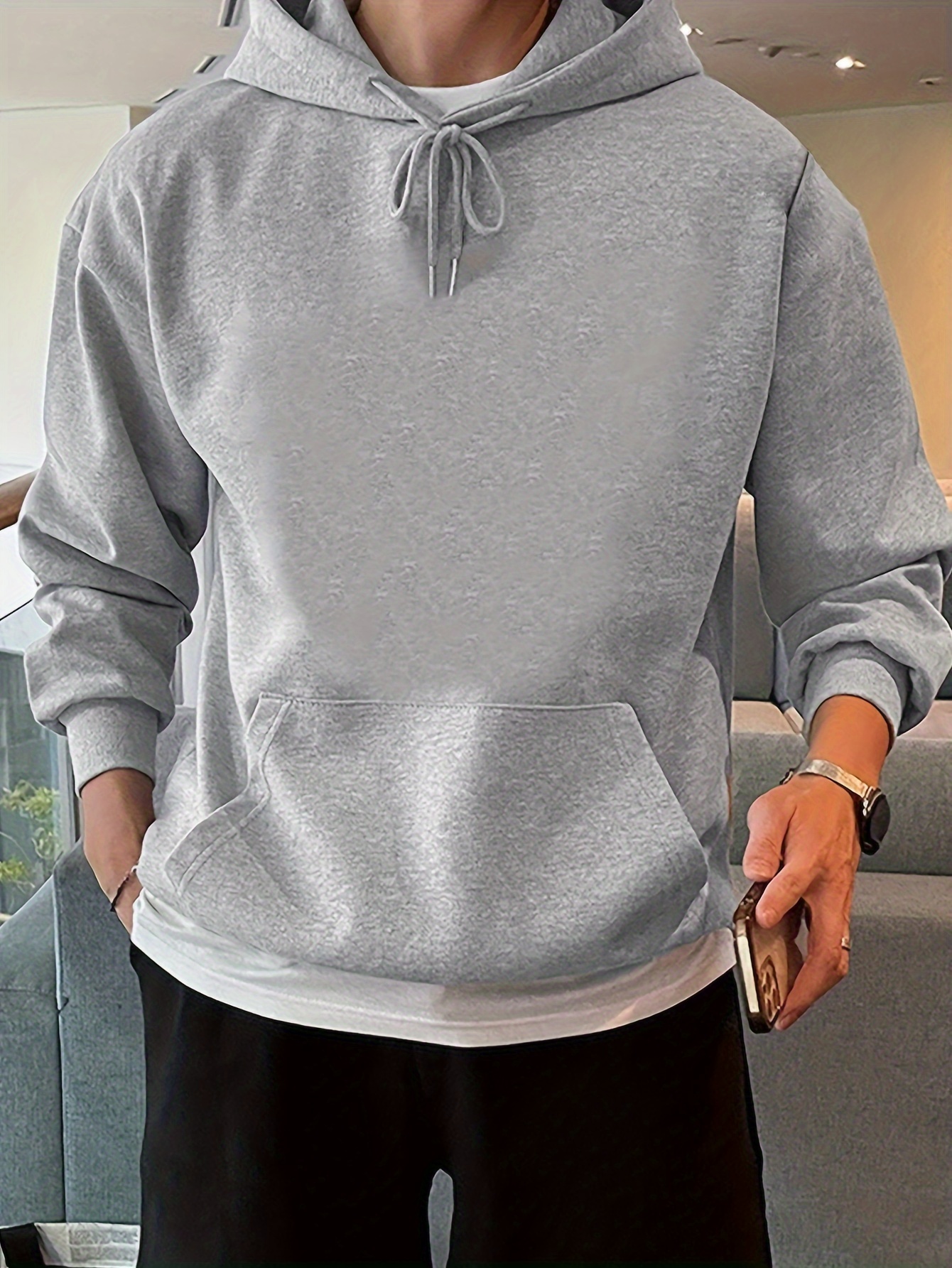 mens casual solid basic hooded sweatshirt streetwear for winter fall as gifts details 45