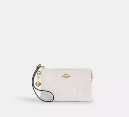 Corner Zip Wristlet In Signature Leather With Heart Charm