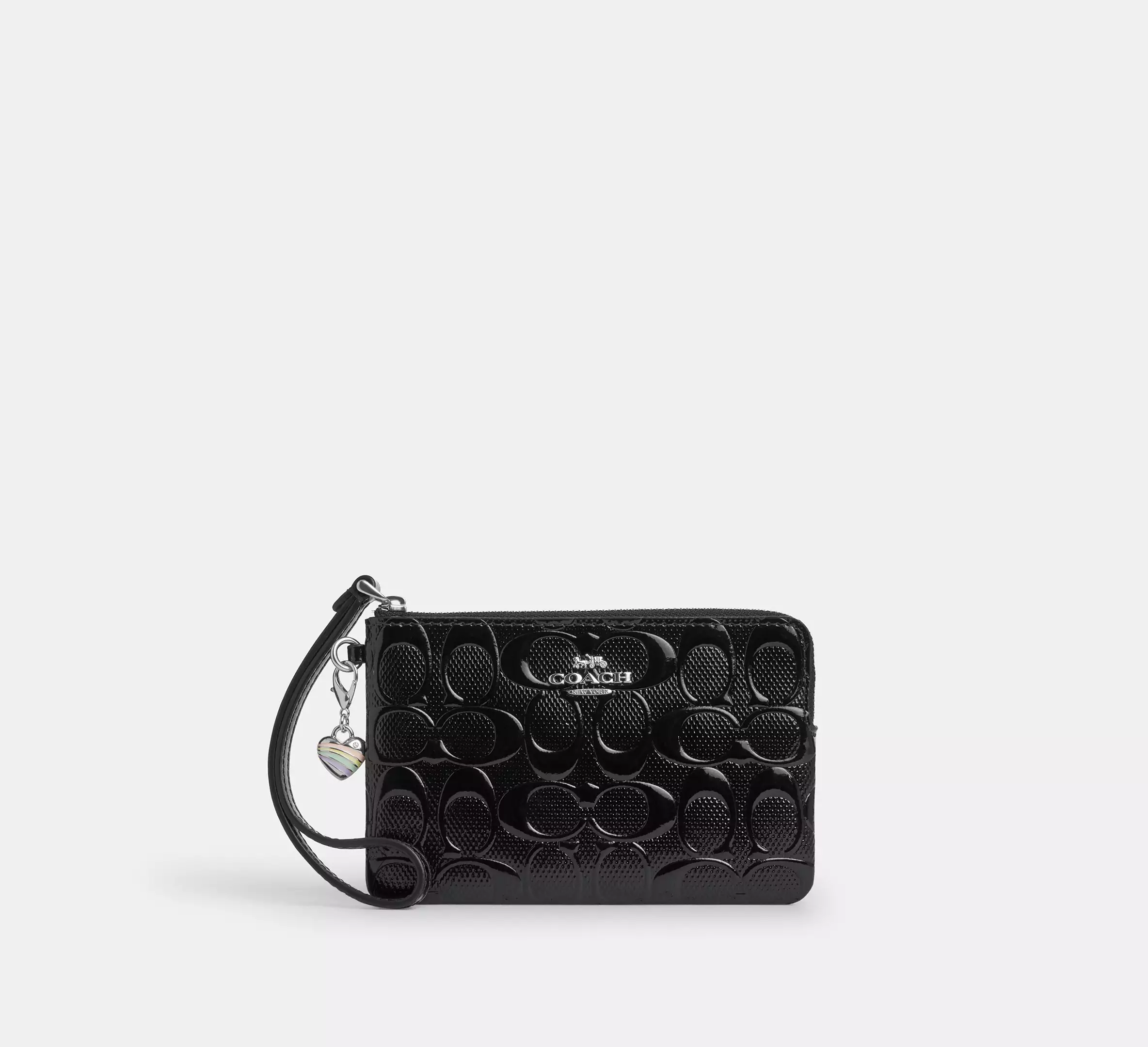 Corner Zip Wristlet In Signature Leather With Heart Charm