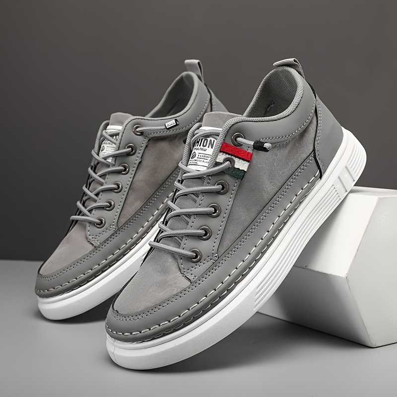Men's All-Season Skate Shoes - Casual Gray Canvas Sneakers with White Rubber Sole, Non-Slip, Comfort Fit | Elastic Laces & EVA Insole for Casual Attire