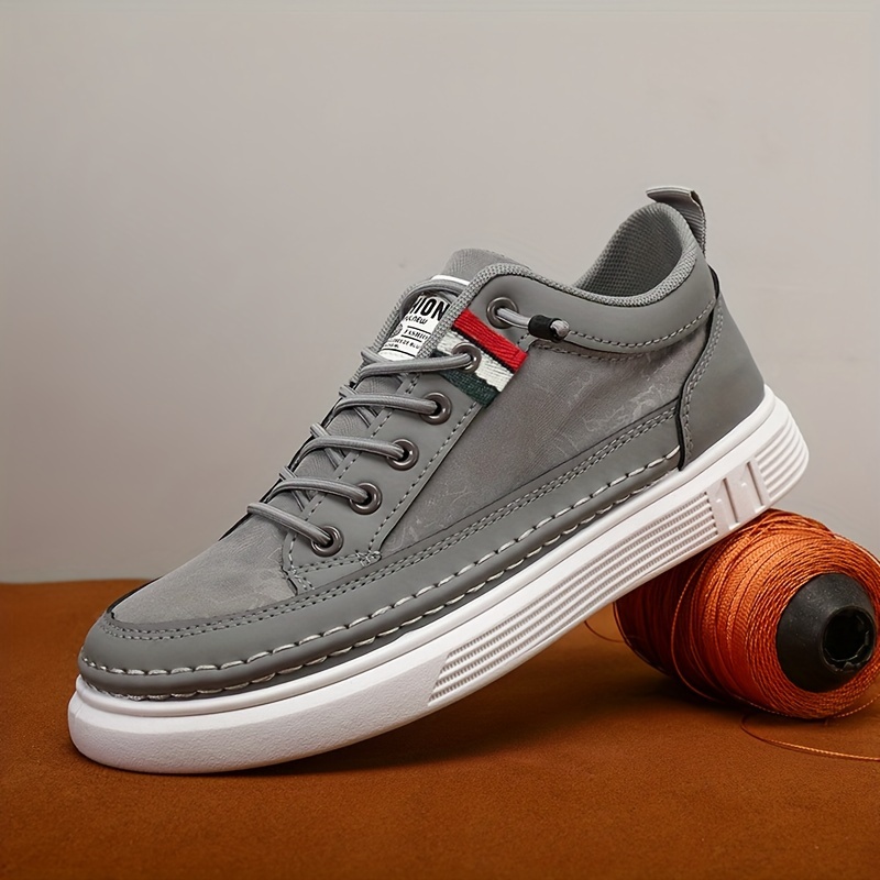 Men's All-Season Skate Shoes - Casual Gray Canvas Sneakers with White Rubber Sole, Non-Slip, Comfort Fit | Elastic Laces & EVA Insole for Casual Attire