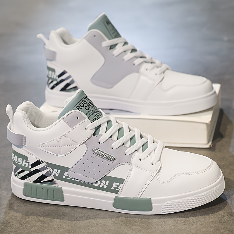 Men's Skateboarding Shoes Outdoor Sports Shoes Street Board Shoes Student Youth Four Seasons Comfortable and Versatile Fashion Small White Shoes Mid Top Foot Protection