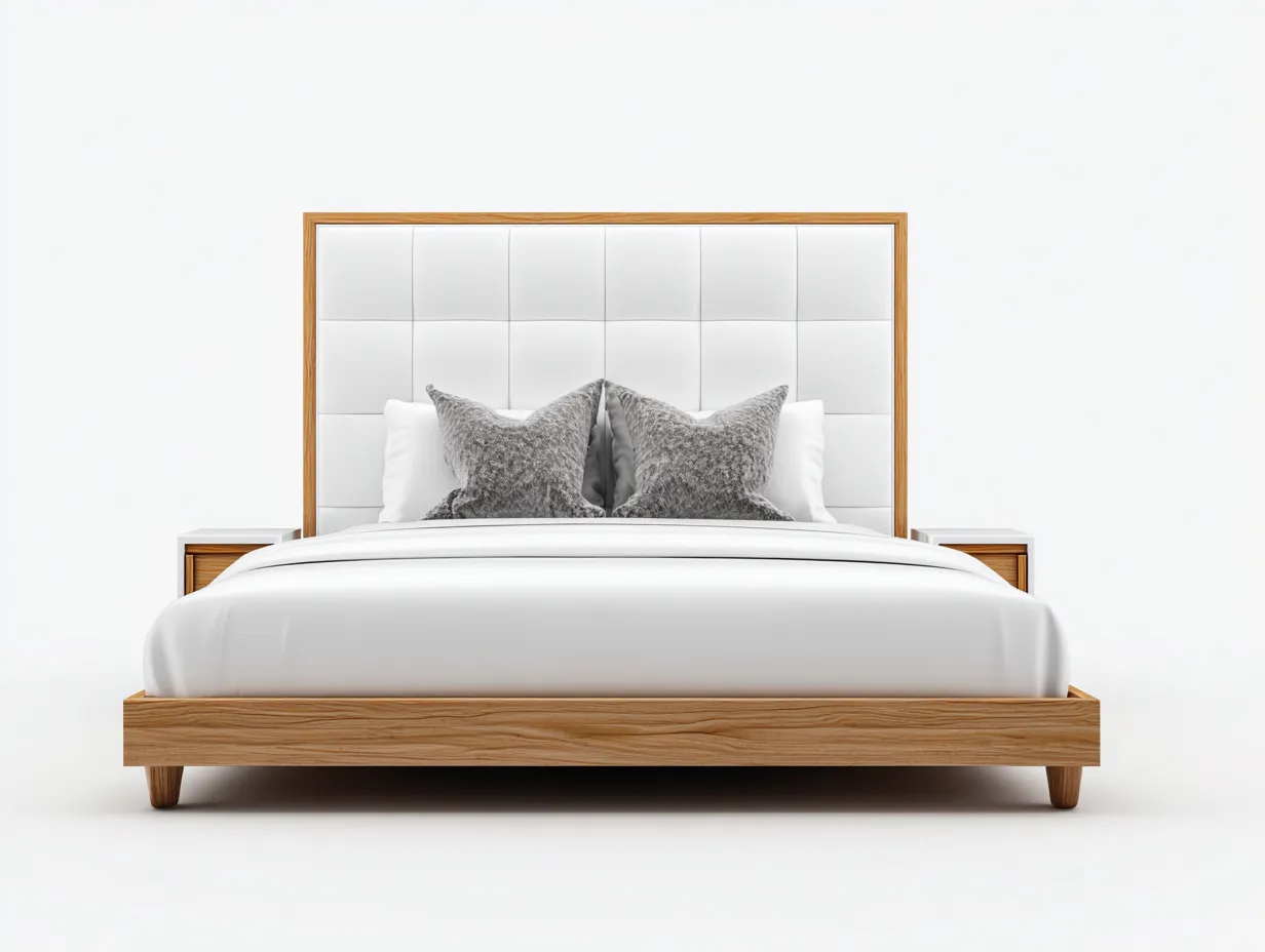 Doppelbett - Holz-Stoff - 218x194x102 cm - Naturholz-Weiß - Modernes Design-Roomupbase