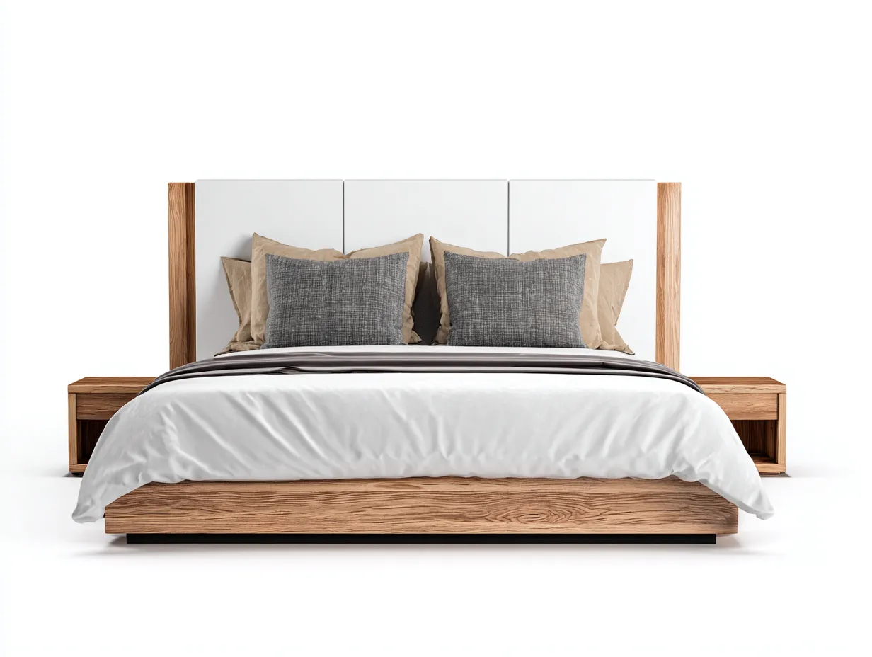 Doppelbett - Holz-Stoff - 215x192x98 cm - Naturholz-Weiß - Modernes Design-Roomupbase