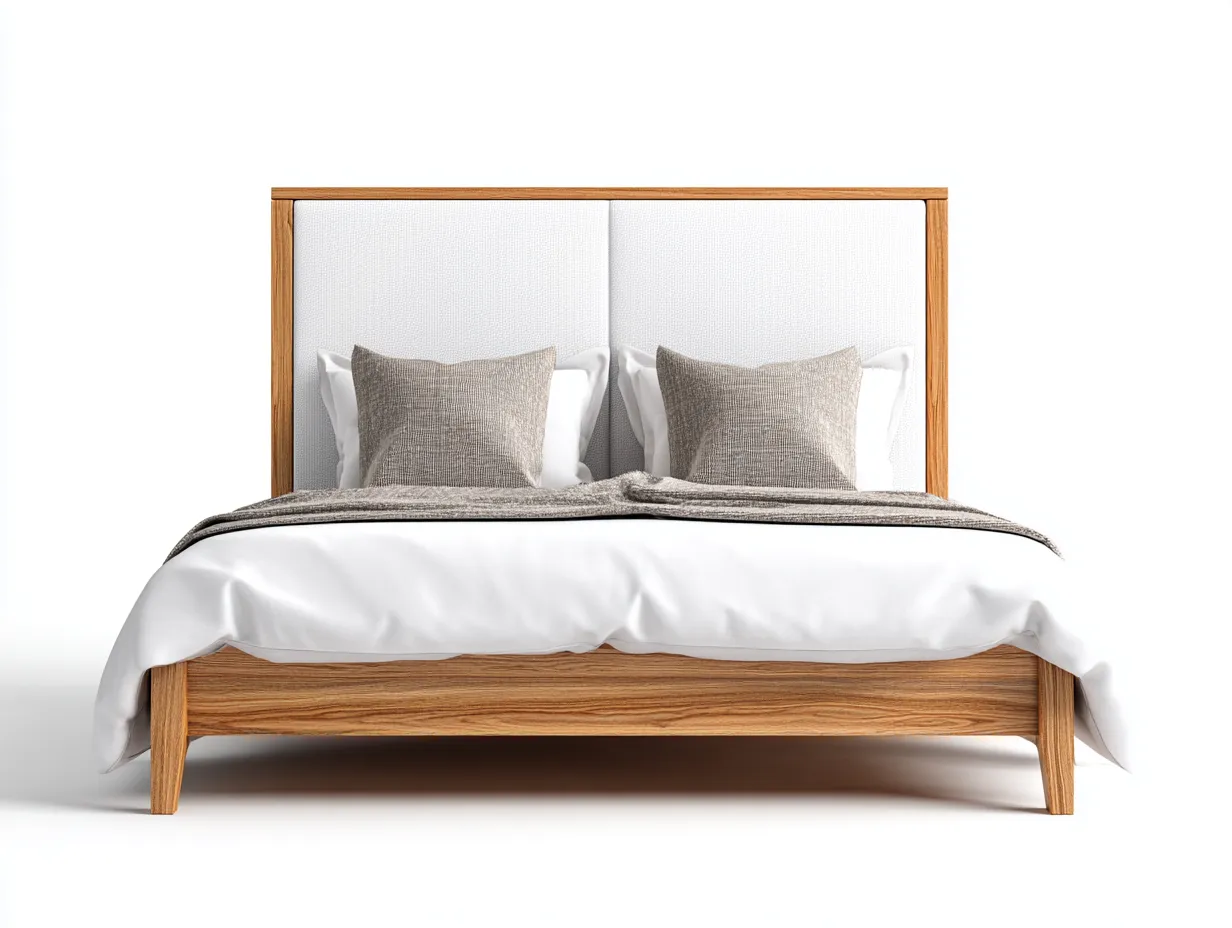 Doppelbett - Holz-Stoff - 217x195x101 cm - Naturholz-Weiß - Modernes Design-Roomupbase