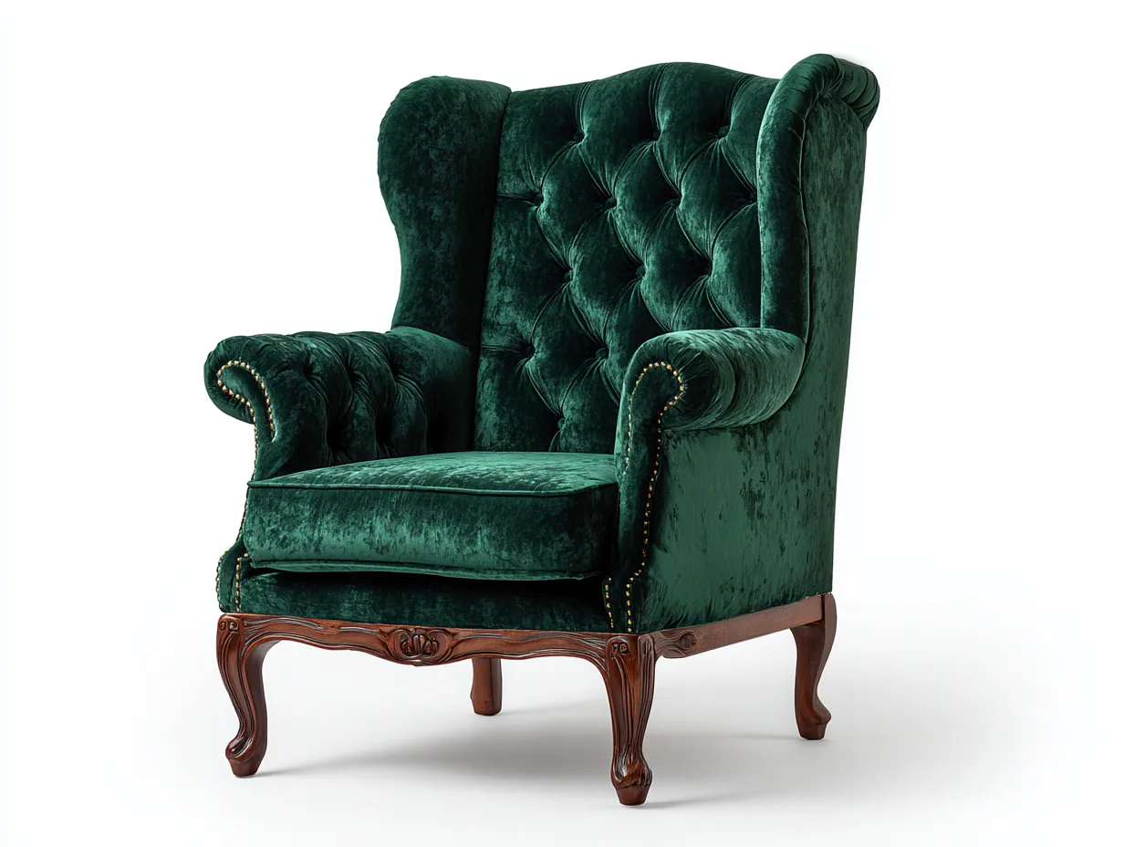 Sessel-Samt-Holz-90x80x115 cm-Dunkelgrün-Klassischer Ohrensessel-Roomupbase