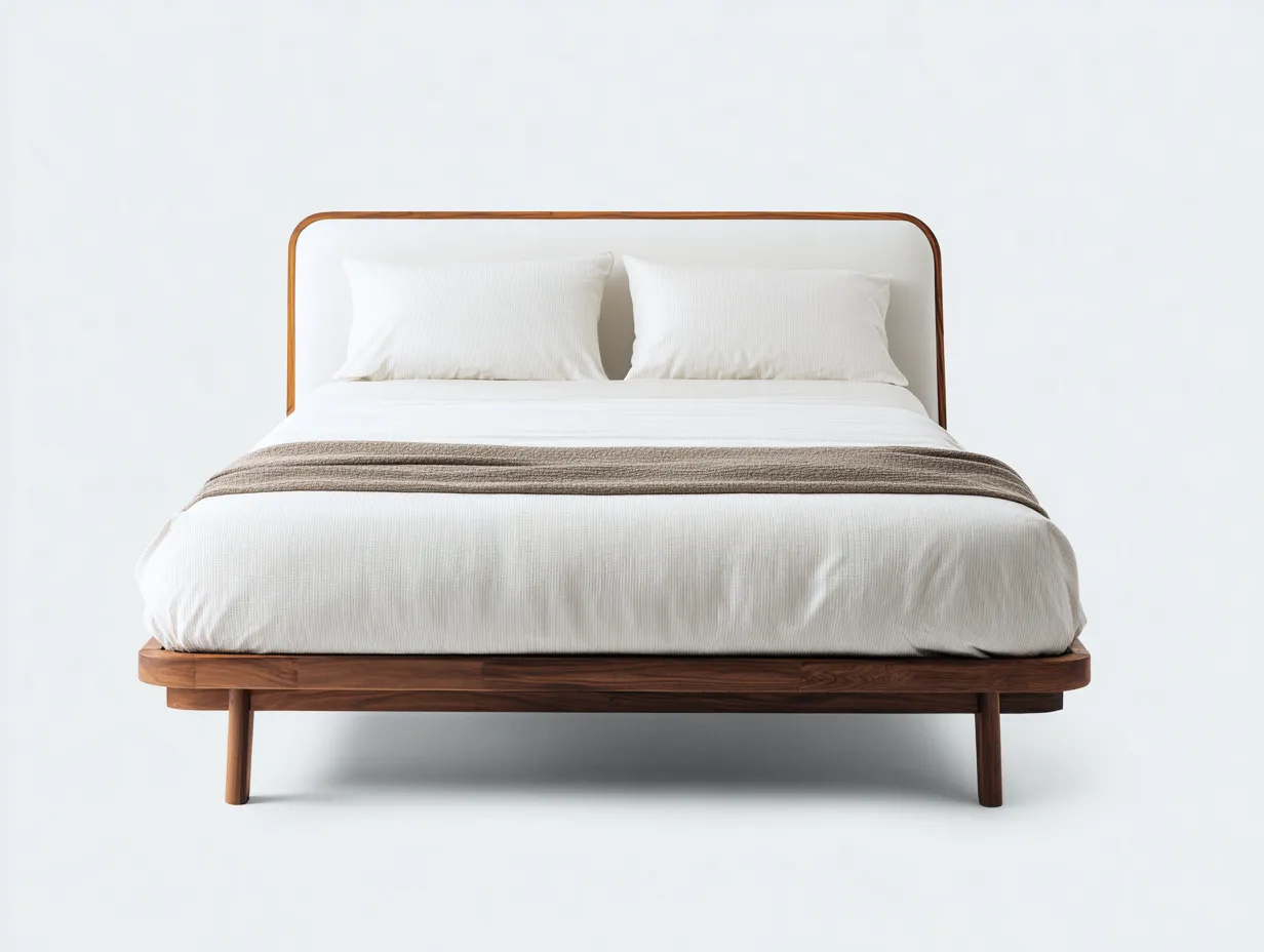 Doppelbett - Holz-Stoff - 214x191x99 cm - Dunkelholz-Weiß - Modernes Design-Roomupbase