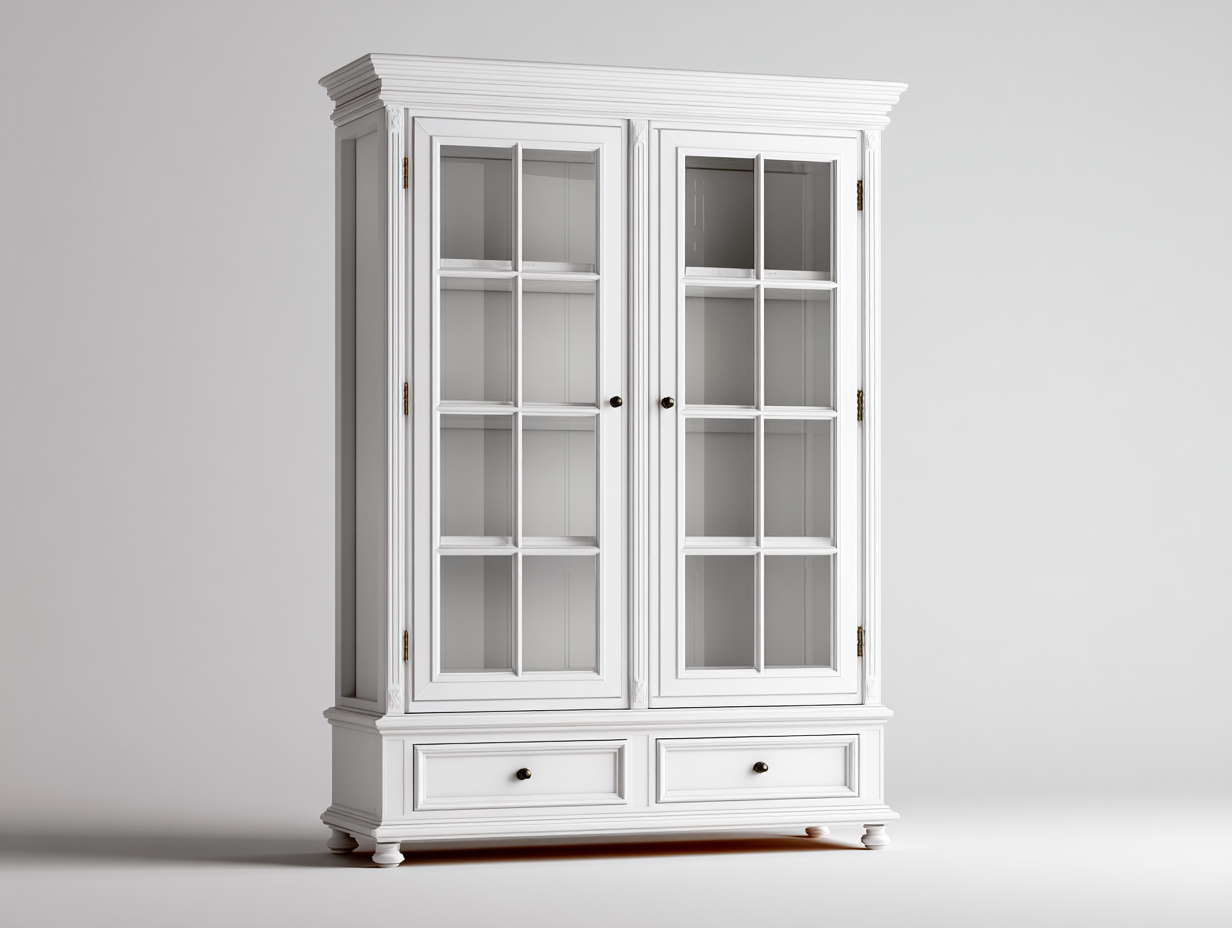 Vitrina de madera con puertas de vidrio 90x45x195 cm - blanco - diseño clásico para salón y entrada-Loftupio