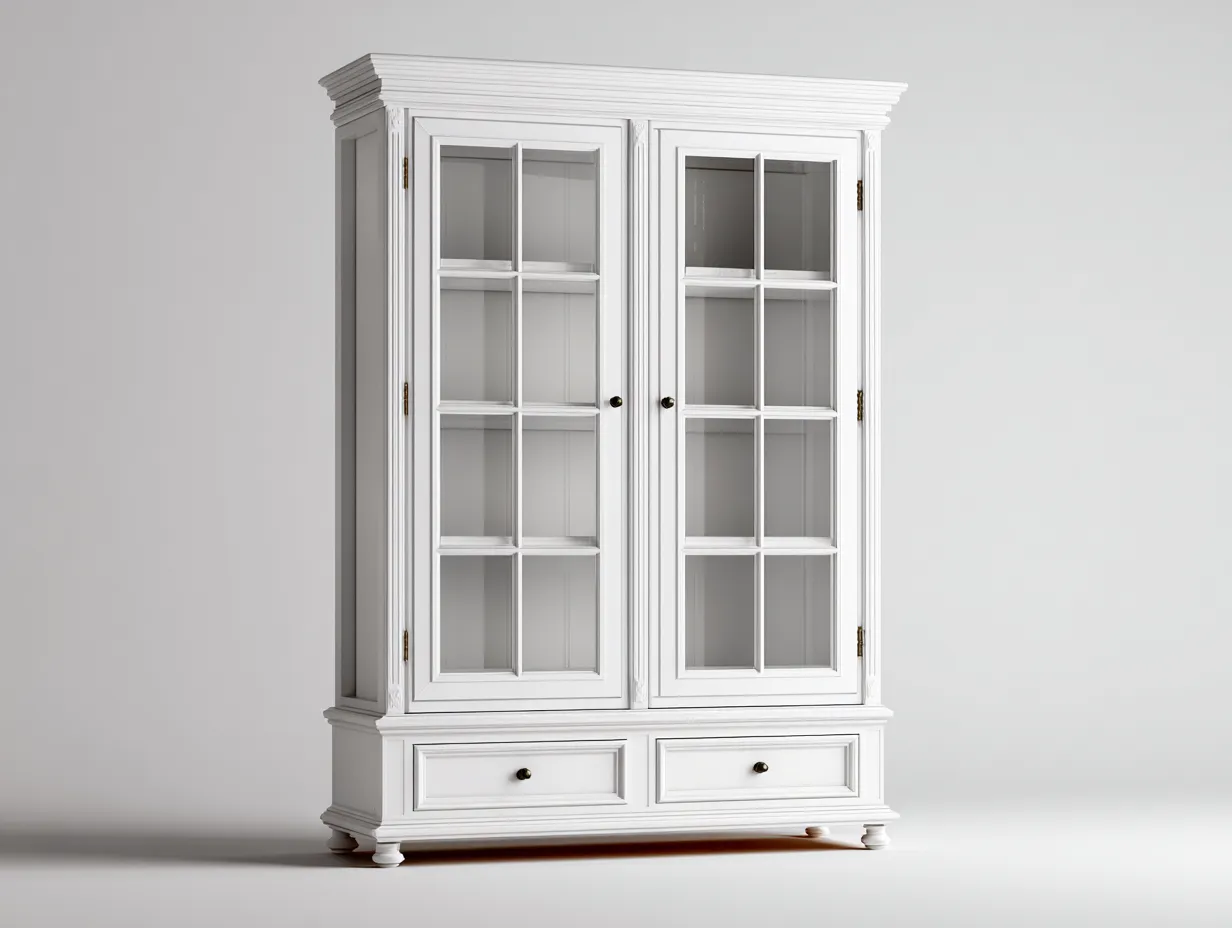 Vitrina de madera con puertas de vidrio 90x45x195 cm - blanco - diseño clásico para salón y entrada-Loftupio