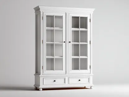 Vitrina de madera con puertas de vidrio 90x45x195 cm - blanco - diseño clásico para salón y entrada-Loftupio