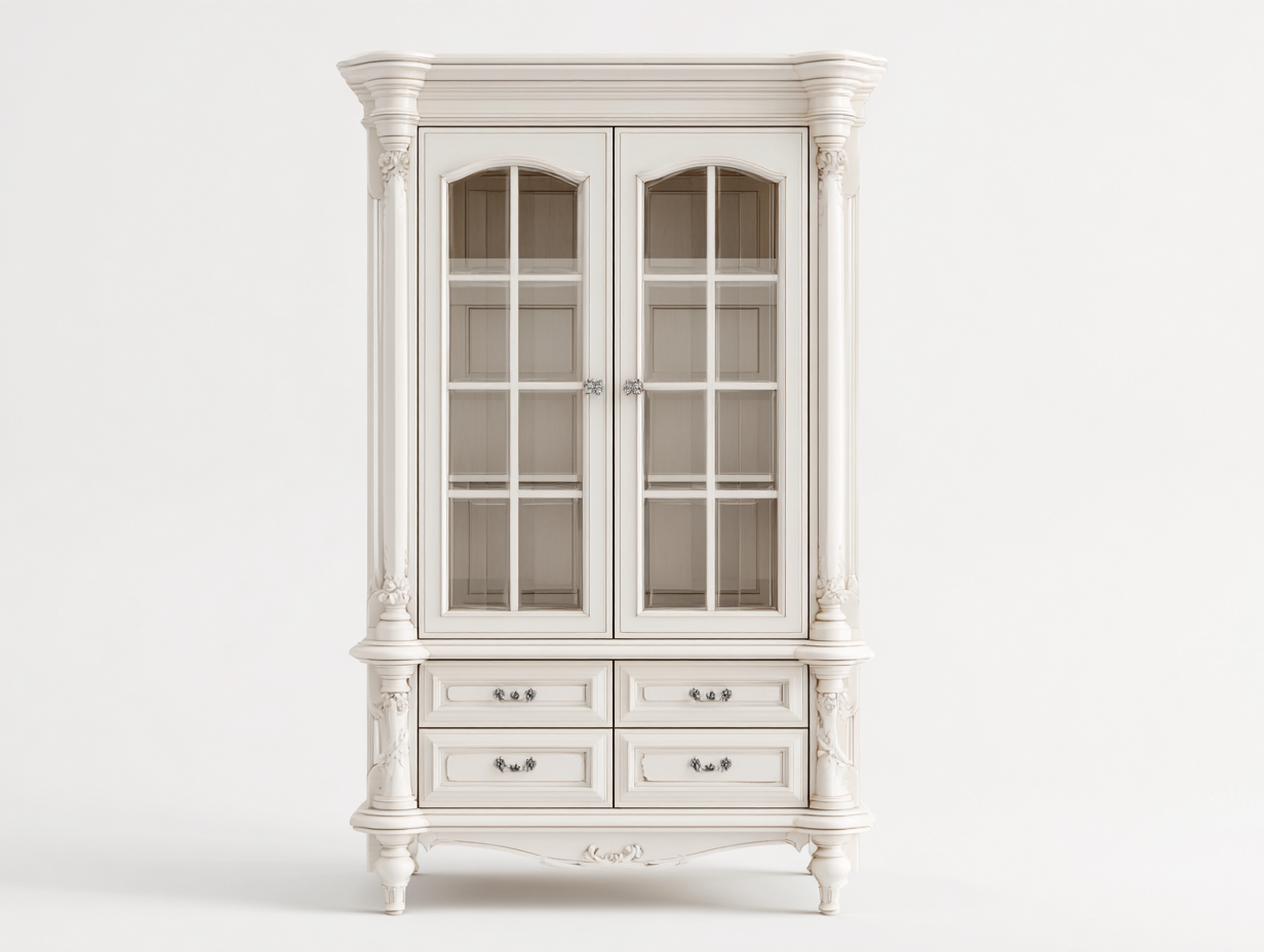 Vitrina 2 puertas 4 cajones 100x45x200 cm - Blanco - Estilo clásico-Loftupio