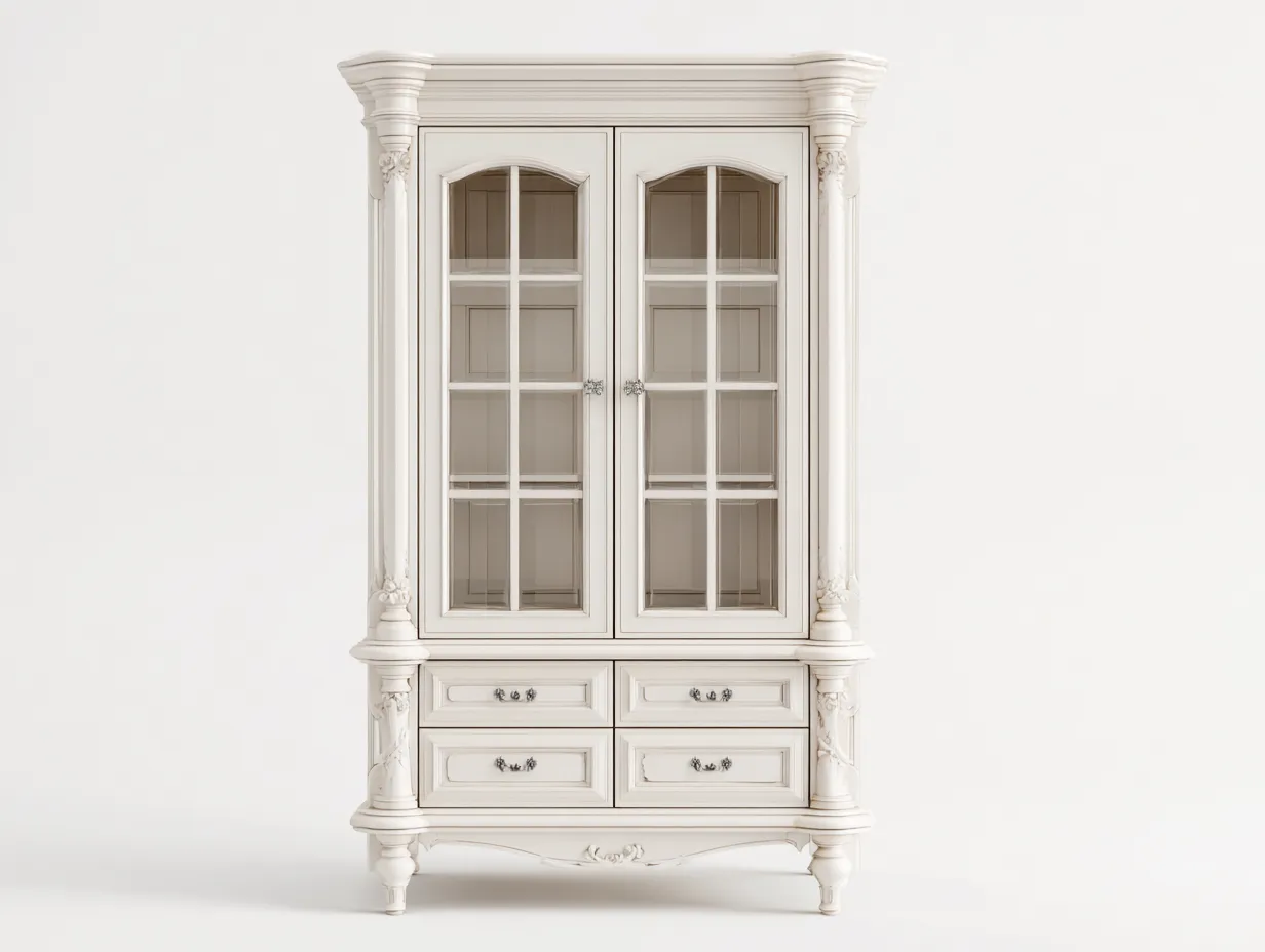 Vitrina 2 puertas 4 cajones 100x45x200 cm - Blanco - Estilo clásico-Loftupio