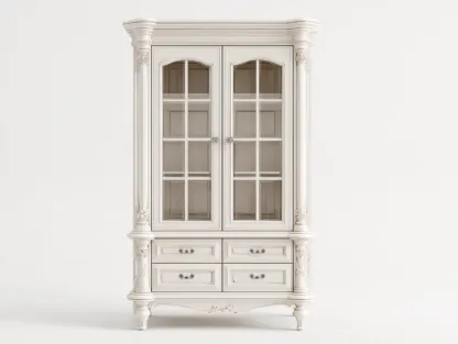 Vitrina 2 puertas 4 cajones 100x45x200 cm - Blanco - Estilo clásico-Loftupio