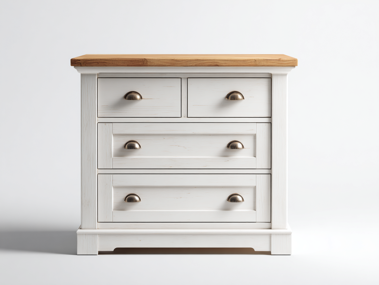 Cómoda de madera 90x45x85 cm - blanco y madera natural - estilo clásico para dormitorio-Loftupio