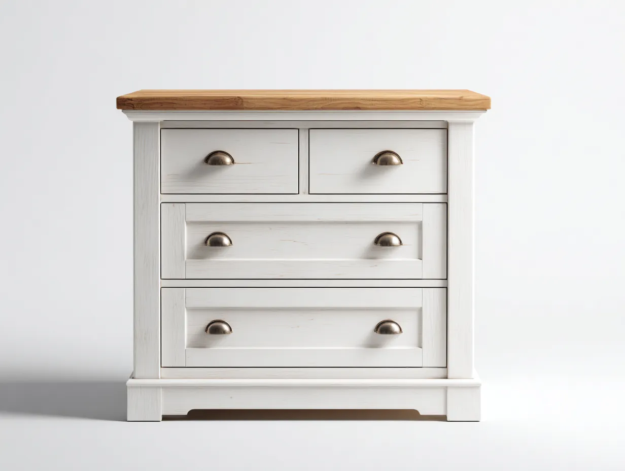 Cómoda de madera 90x45x85 cm - blanco y madera natural - estilo clásico para dormitorio-Loftupio