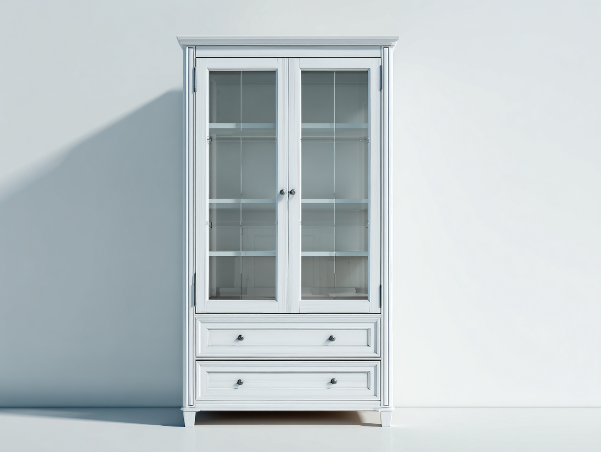 Vitrina de madera y vidrio 80x40x180 cm - Blanco - Diseño clásico para salón-Loftupio