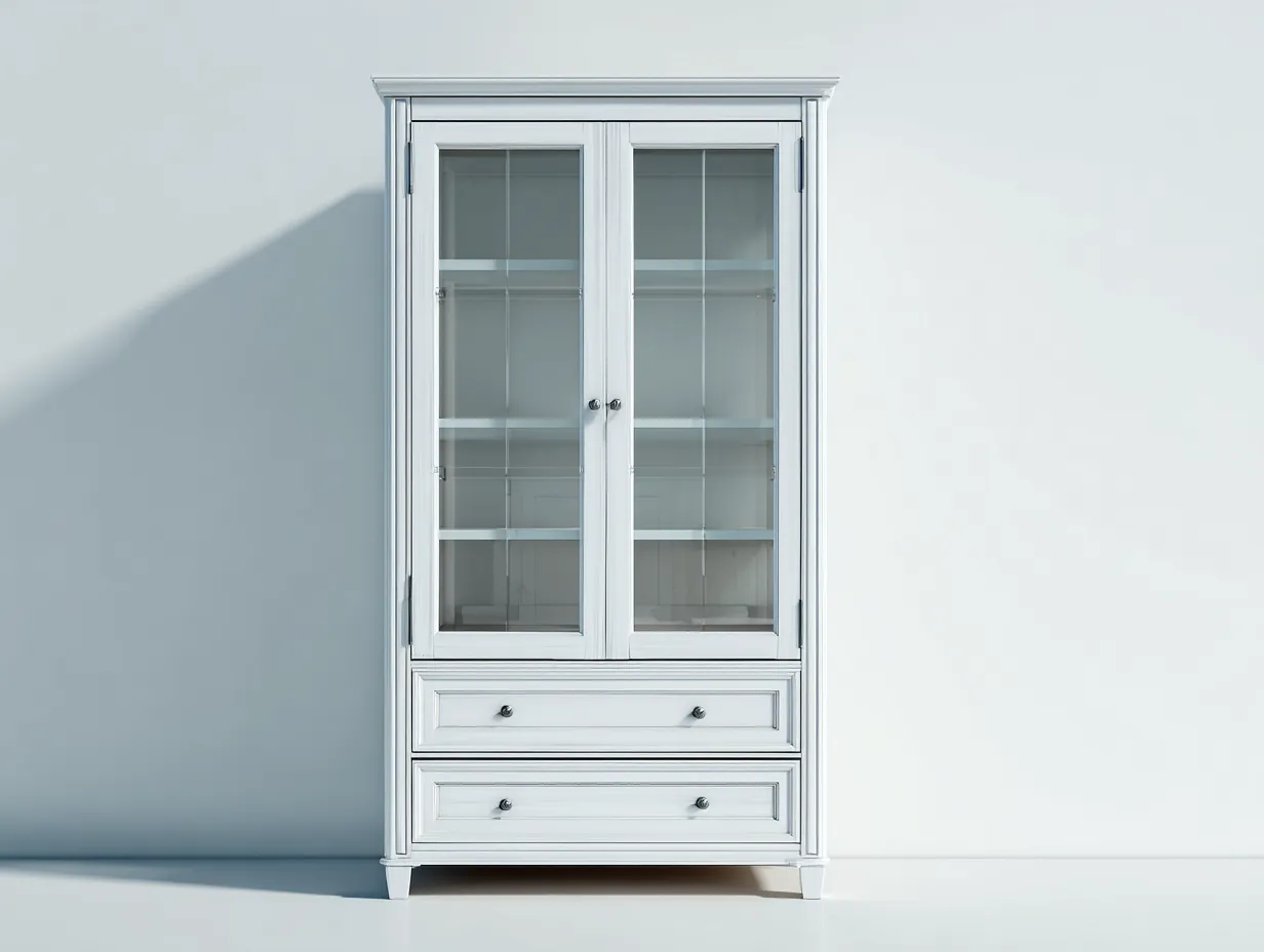 Vitrina de madera y vidrio 80x40x180 cm - Blanco - Diseño clásico para salón-Loftupio