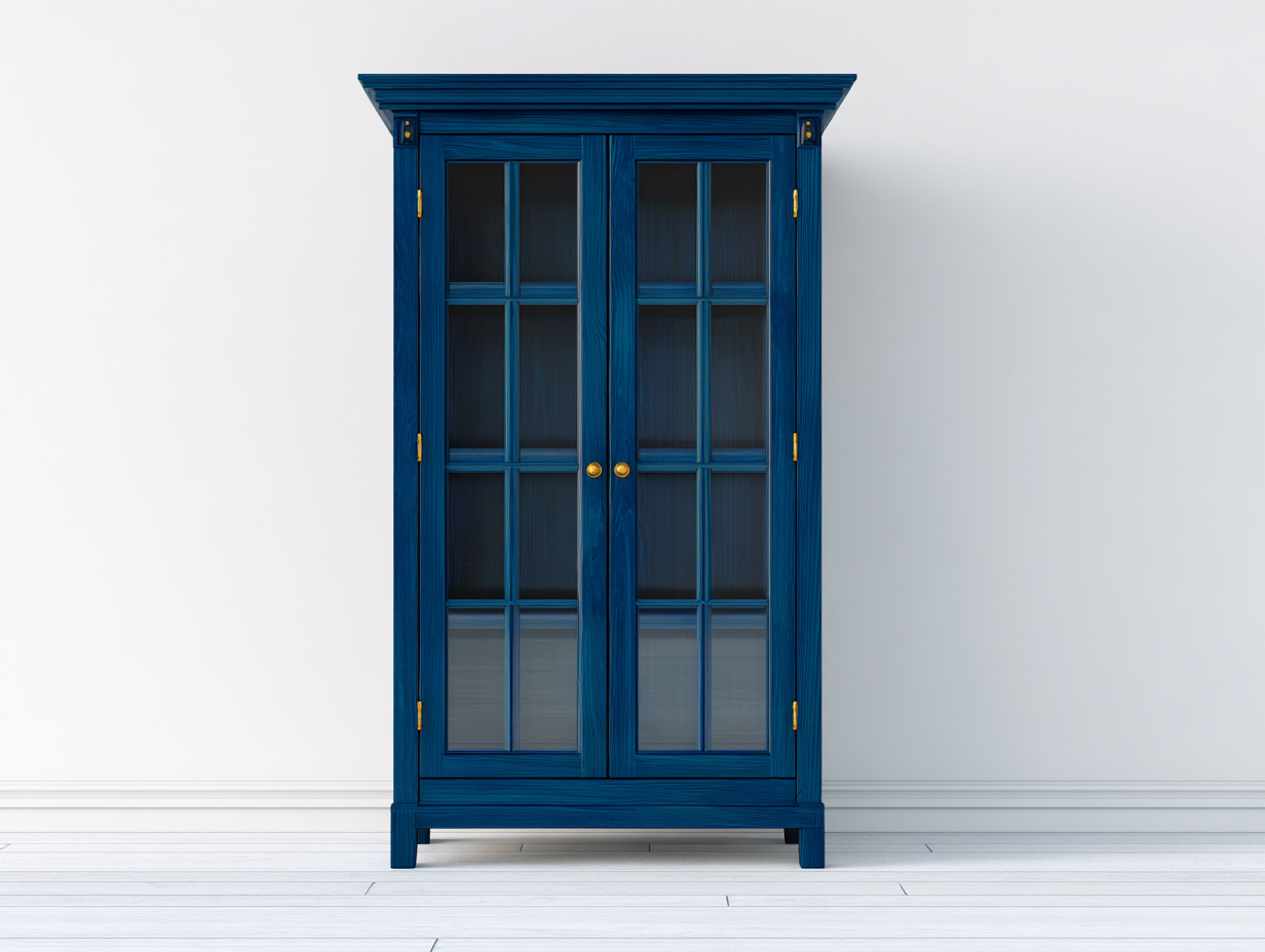 Vitrina de madera con puertas de vidrio 80x40x190 cm - azul - diseño clásico para salón y entrada-Loftupio
