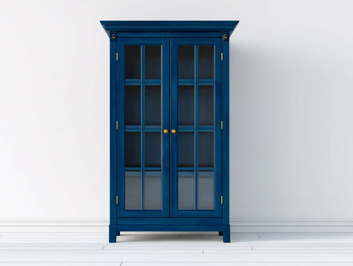 Vitrina de madera con puertas de vidrio 80x40x190 cm - azul - diseño clásico para salón y entrada-Loftupio