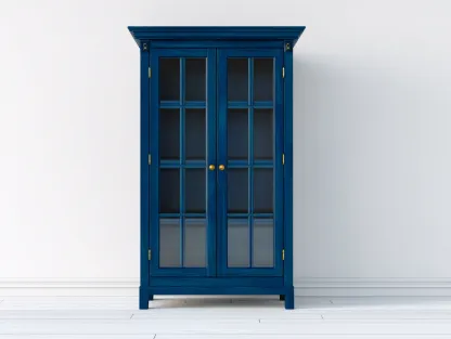 Vitrina de madera con puertas de vidrio 80x40x190 cm - azul - diseño clásico para salón y entrada-Loftupio